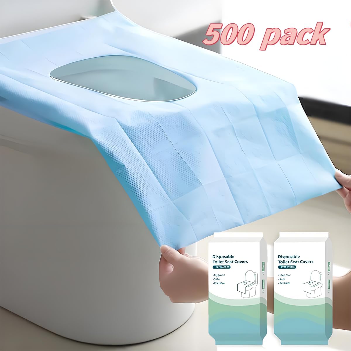 500-Pack XL Disposable Toilet Seat Covers, 16 × 24 inches Waterproof Individually Wrapped, Travel Toilet Liners for Adults & Kids, Bulk Portable for Public Restroom, Hotel, Hospital, Airplane Blue