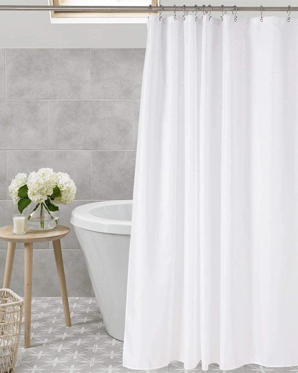 Amazer White Shower Liner Cloth Waterproof, White Shower Curtain Liner Fabric with Weighted Stones