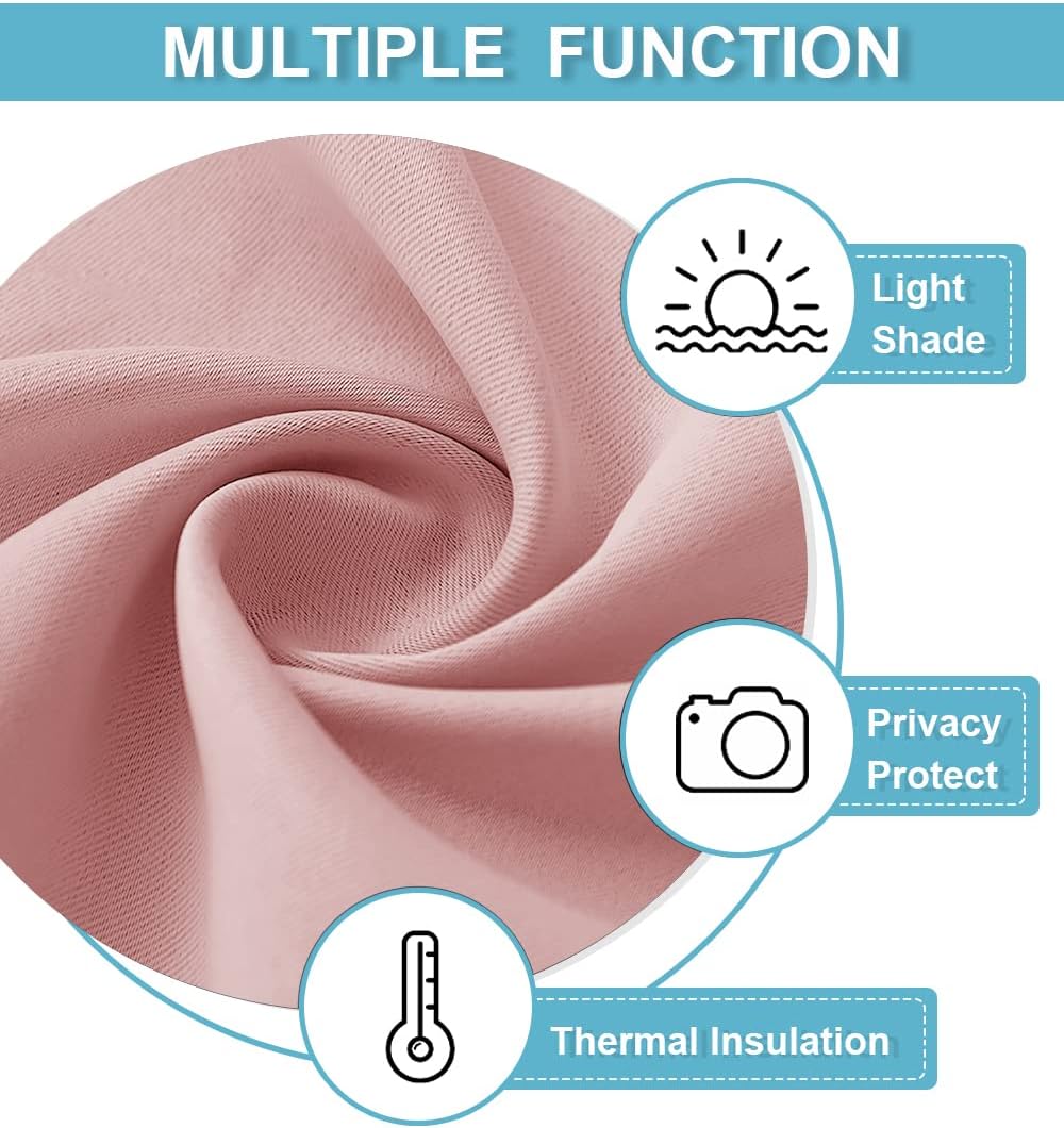 RYB HOME Short Window Curtains for Kitchen, Room Darkening Rod Pocket Drapes Decorative Privcay Backdrops Thermal Shades for Home Office Bathroom Basement, Peach Blush, W42 x L45 inch, 2 Panels