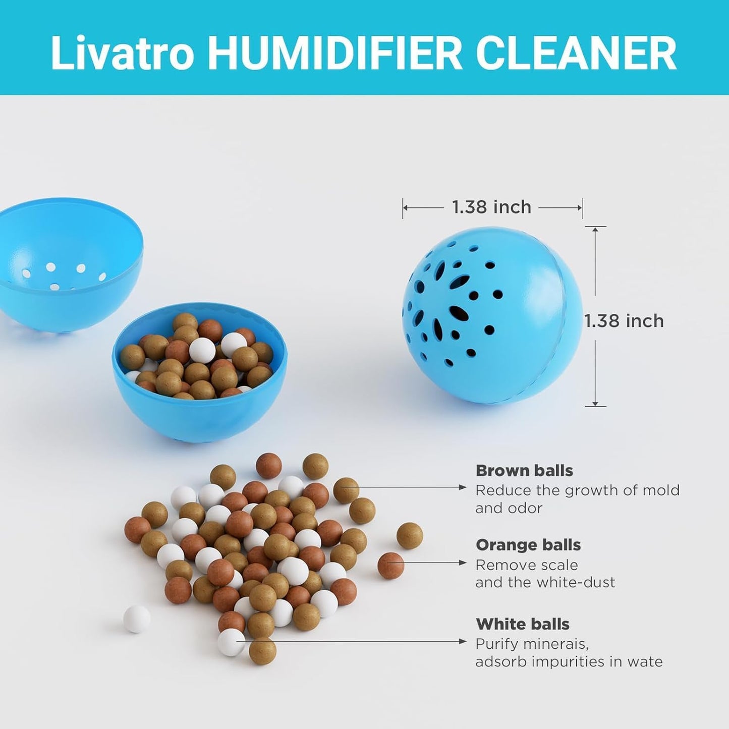 Humidifier Cleaning Ball ??Fights Mold & Odor, Prevents Hard Water Build-Up, Eliminates White Dust, For All Humidifiers & Fish Tanks