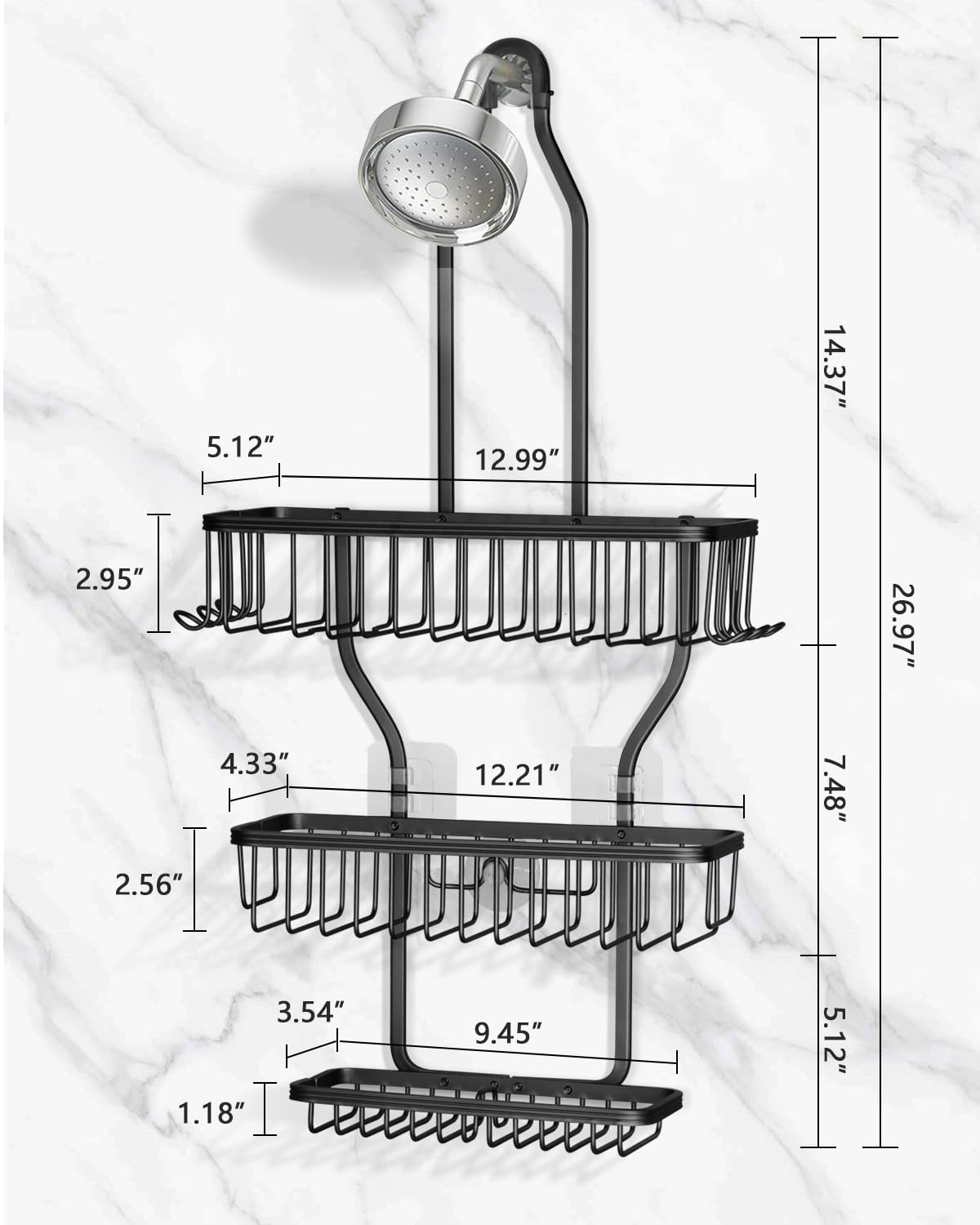 MSAICOE Shower Caddy Hanging - Never Rust Shower Hanging Organizer - Aluminum Over the ShowerHead