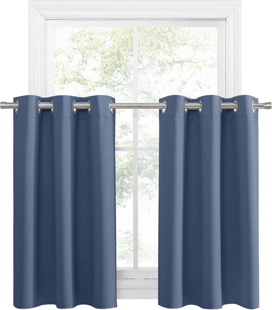 PONY DANCE Small Curtains for Door Windows, Blackout Thermal Insulating Drapes for Home Theatre Bathroom Kitchen Basement Cafe RV Camper Windows Blinds, Wide 29 x Long 30, Blue Haze, 1 Pair
