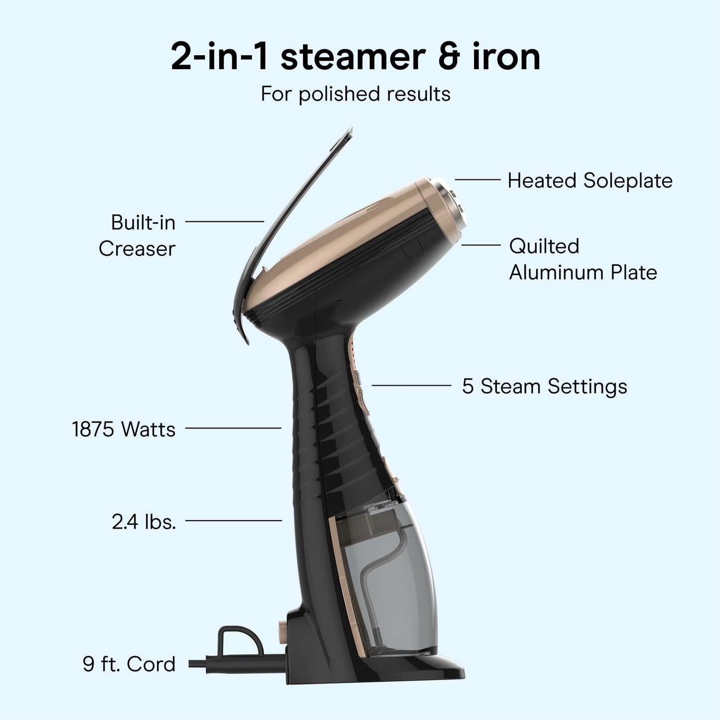 Conair Handheld Garment Steamer for Clothes, Turbo ExtremeSteam 1875W Fabric Steamer, Portable