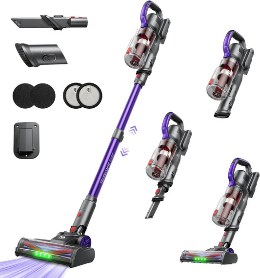 AlloyMove Cordless Vacuum Cleaner 45KPA, Up to 60mins Runtime Lightweight Powerful Suction Vacuum Cleaners for Home, 3 Suction Modes, Rechargeable Stick Vacuum for All Floor/Carpet/Pet Hair/Car, A03