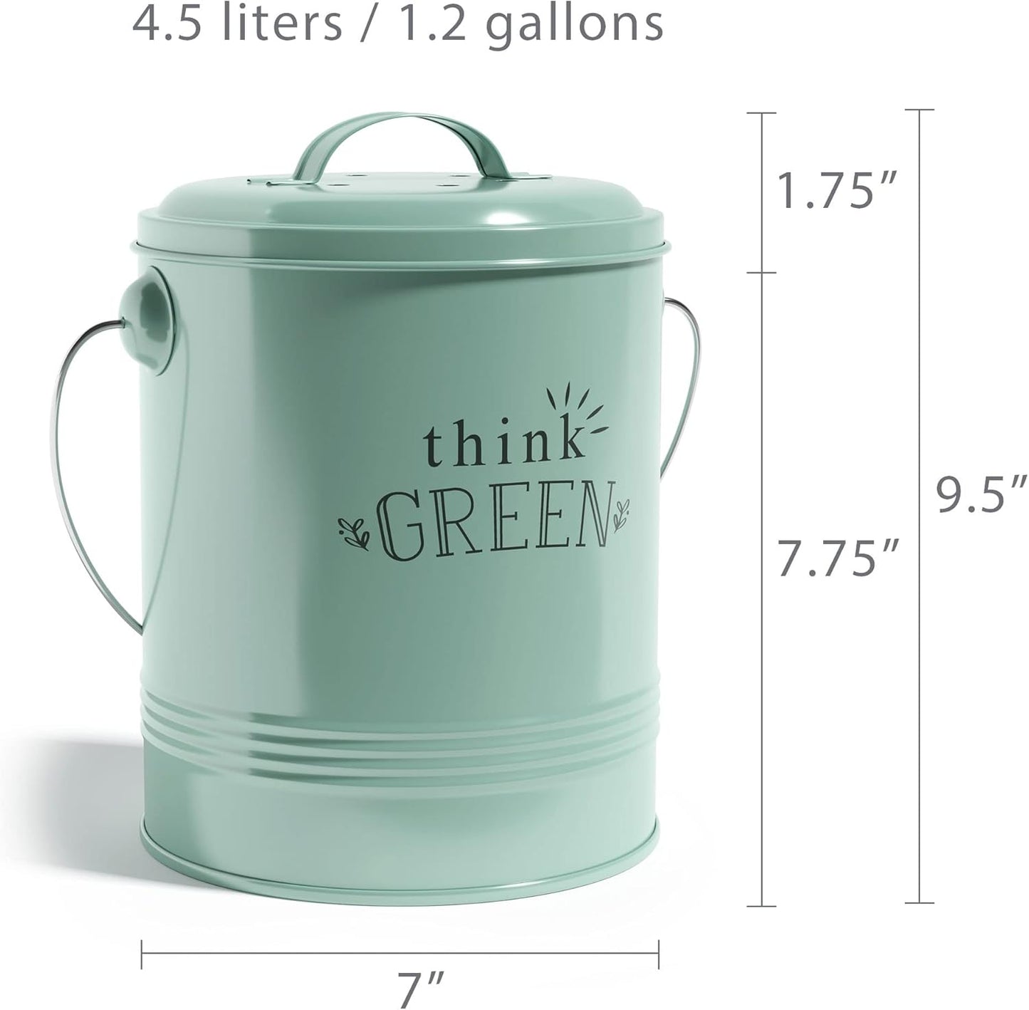 Barnyard Designs Compost Bin for Kitchen Counter - 1.2 Gallon Countertop Composter with Extra Smell-Absorbing Filters and Inner Bucket for Easy Cleaning - Food Waste Bin for Kitchen with Lid (Mint)