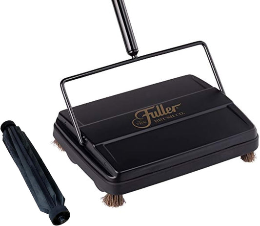 Fuller Brush Electrostatic Carpet & Floor Sweeper with Additional Rubber Rotor - 9" Cleaning Path - Lightweight - Ideal for Crumby & Wet Messes - Works On Carpets & Hard Floor Surfaces (Black)