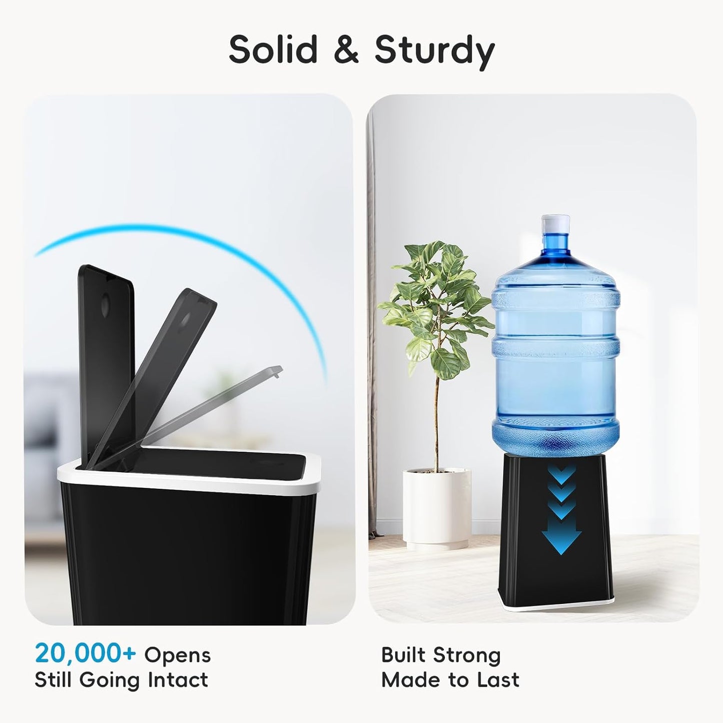 Small Trash Can, 3 Pack 4 Gallons Bathroom Garbage Can with Lid Press-Top, Small Waste Basket with Trash Bags, Slim Plastic Garbage Bin for Dorm, Office, Bedroom, Kitchen, Living Room （ Black ）