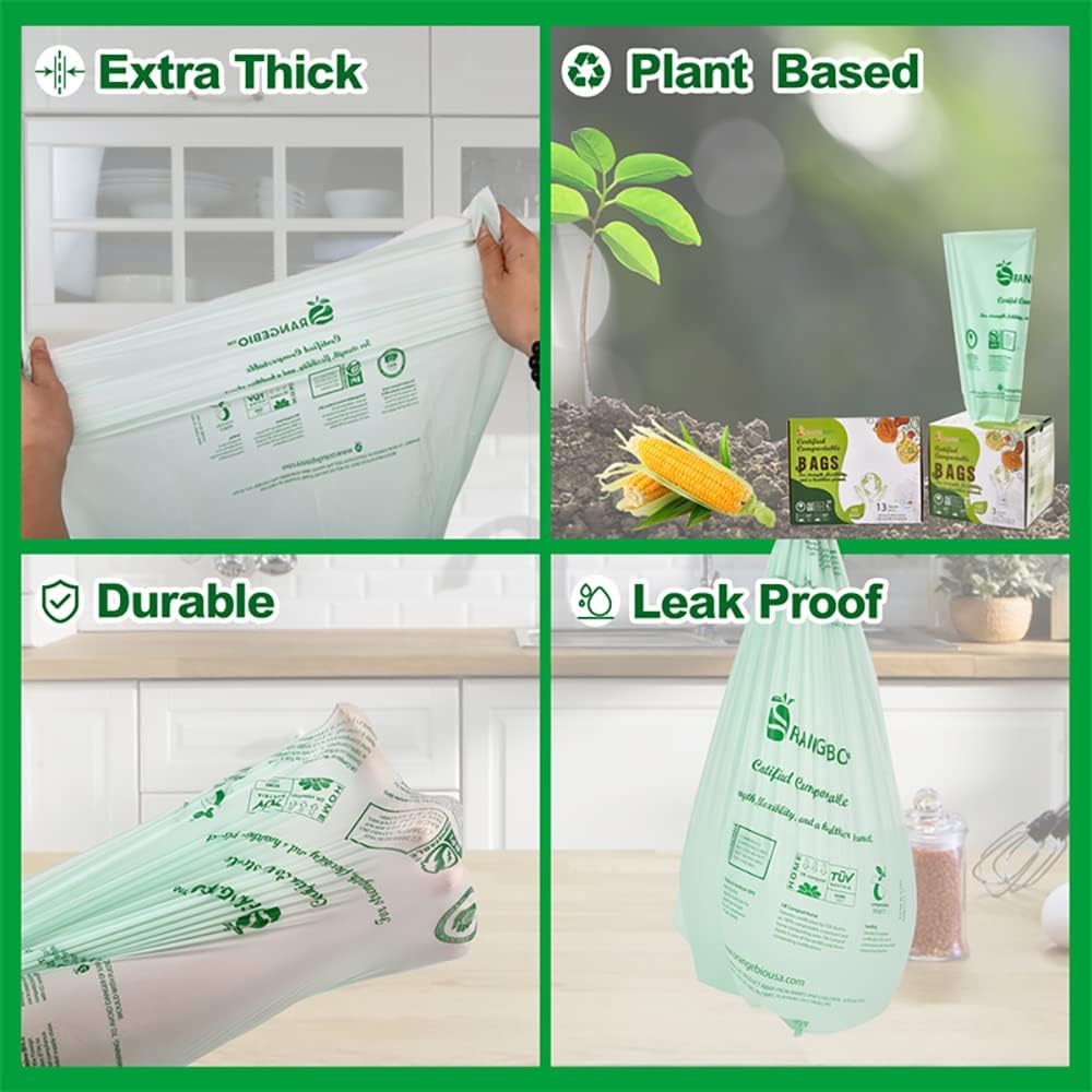 OrangeBio 6~8 Gallon Compostable Trash Bags, 100 Count, Plant-Based Garbage Bags for Kitchen, Bathroom, Office & Food Waste – Durable, Leak-Proof, ASTM D6400 & BPI Certified