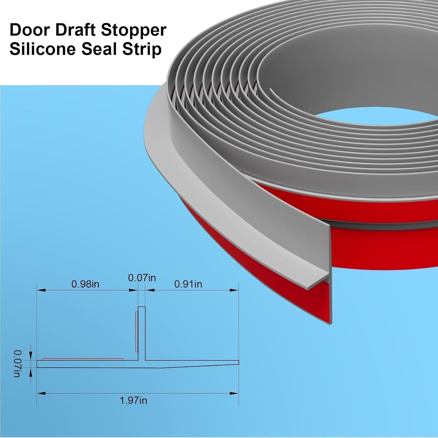 T-Shaped Door Draft Stopper, 1.97 in x 20 Ft Silicone Seal Strip for Windows Gaps, Weather Stripping Seal Strip Shower Sweep, Grey