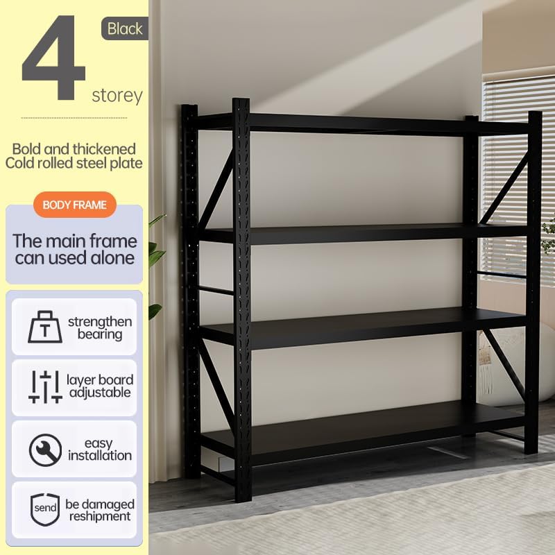 Storage Shelves Heavy Duty, Metal Garage Shelving Units, 4 Tier Storage Rack Shelf, Steel Industrial Shelving, Adjustable Standing Shelf for Basement/Warehouse (Black, W41.34*D19.69*H78.74)