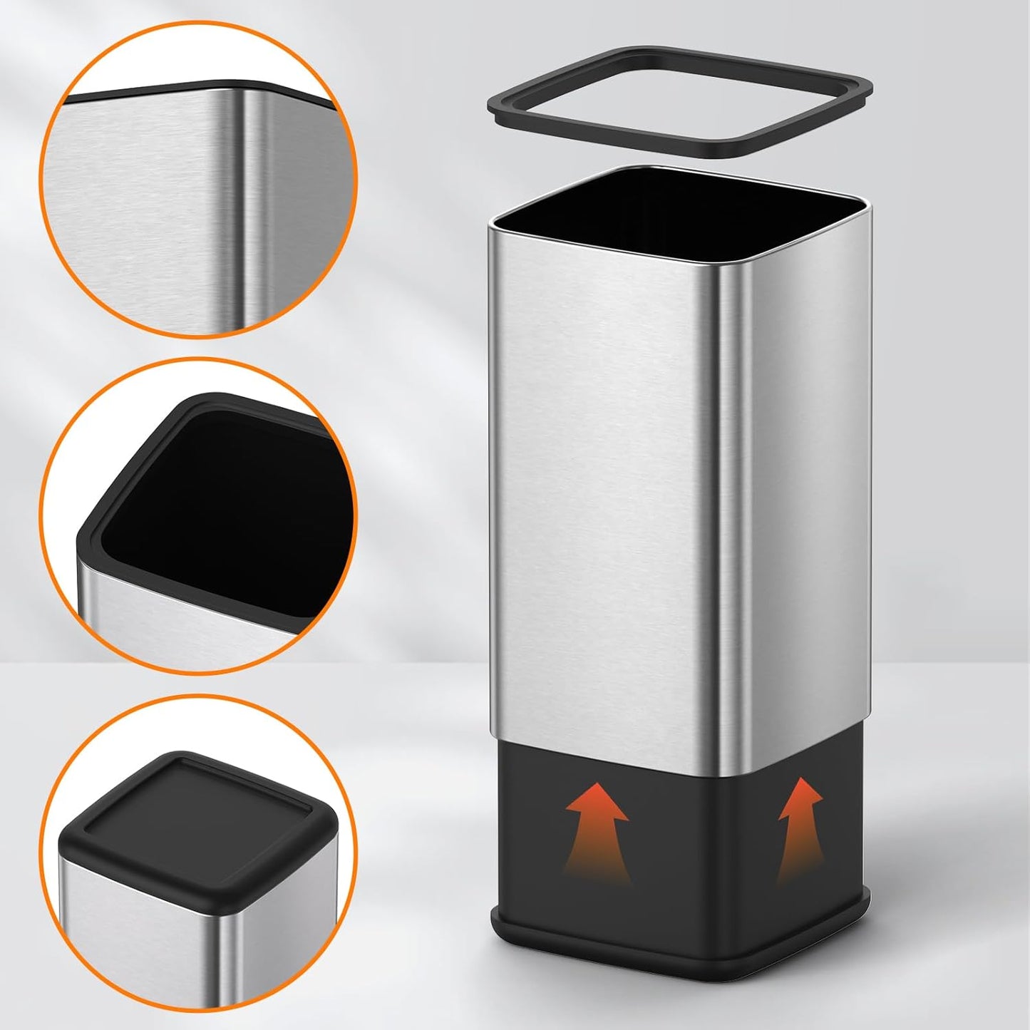 Mbillion 4 Gal/15L Open top Trash Can with Removable Inner Bucket Small Waste Basket, Metal Trash Can for Bathroom Office,Stainless Steel