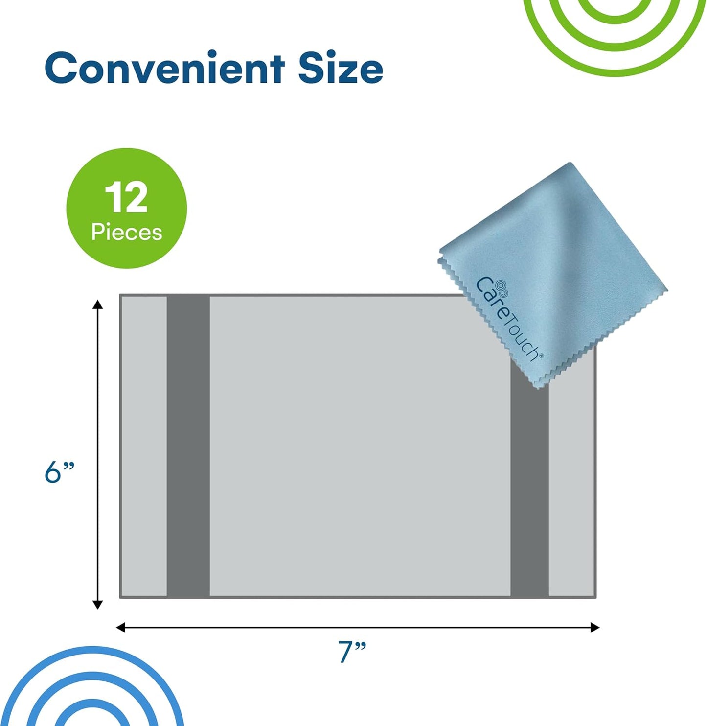 Care Touch Eyeglass Cleaning Cloth - 12 Pack of Microfiber Cleaning Cloth for Glasses, Lenses, Phones and Screens - Large, Lint-Free, Reusable and Scratch-Free - 6 x 7 Inches - Blue