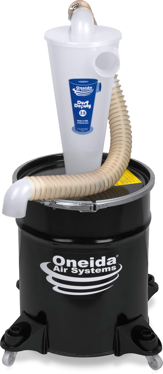 Oneida Air Systems Dust Deputy 2.5 Deluxe Cyclone Separator Kit with 10-Gallon Mobile Steel Dust Bin for Wet/Dry Shop Vacuums (DD 2.5 Deluxe 10-Gal)