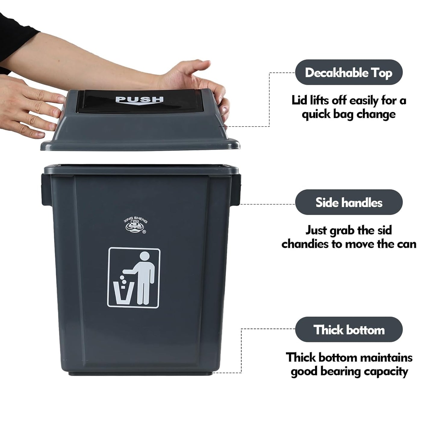4-Pack 8 Gallon Kitchen Trash Can with Swing Lid, Plastic Kitchen Garbage Can, Gray