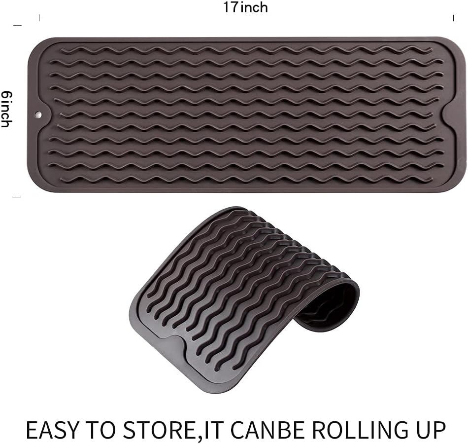 Silicone Dish Drying Mat for Multiple Usage,Easy clean,Eco-friendly,Heat-resistant Silicone Mat for Kitchen Counter,Sink,Bar,Bottle,or Cup Coffee M 17 inches x 6 inches