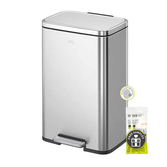 EKO Madison Brushed Stainless 25L+20L Dual Compartment Step Trash Can with Inner Liner, Recycling Bin, Soft-Close Lid, Fingerprint-Resistant Finish, and Durable Stainless Steel for Home and Office