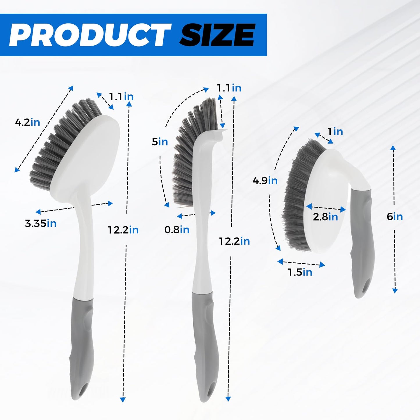 3 Pack Heavy Duty Scrub Brush Set for Household Use, Long Scrub Brush, Handheld Scrub Brush, and