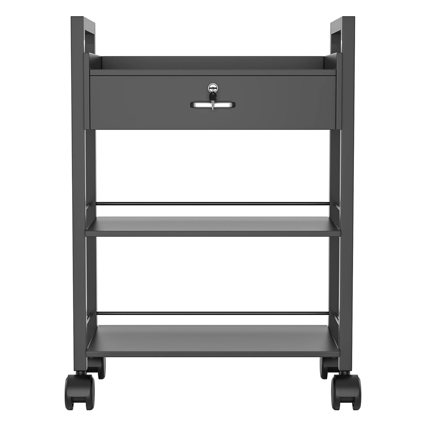 Paddie Salon Trolley Cart, Salon Tray Wooden Mobile Utility Cabinet with 1 Drawer 2 Trays, Rolling Storage Station Medical Esthetic Supply Holder for Beauty Spa (1 Drawer, Black)