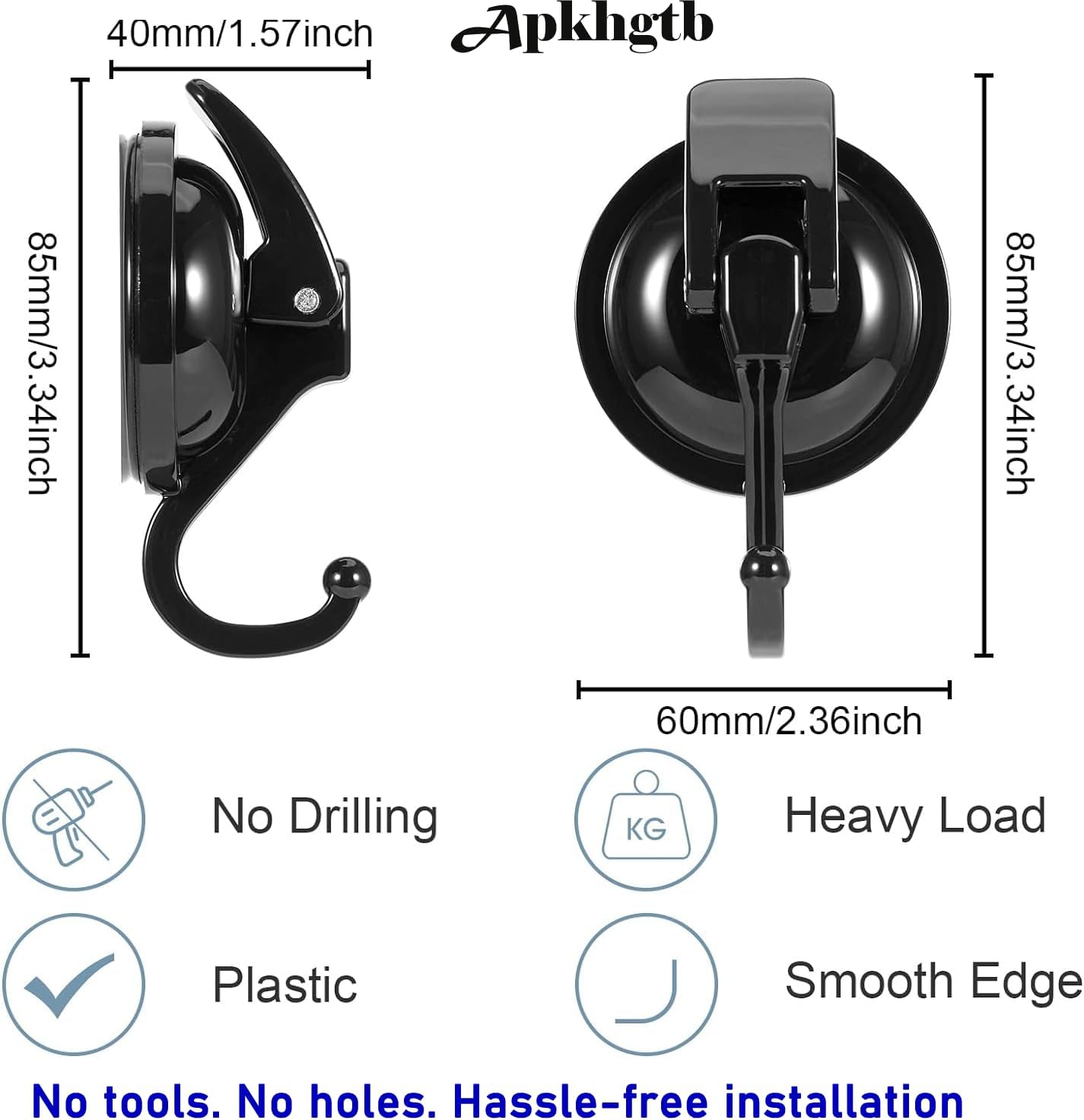 Wreath Cup Hook, Easy to Install and Remove, No Hole Punched,Black- Plated Plished Super Suction Hanger for Kitchen，Bathroom and Restroom,4Pack