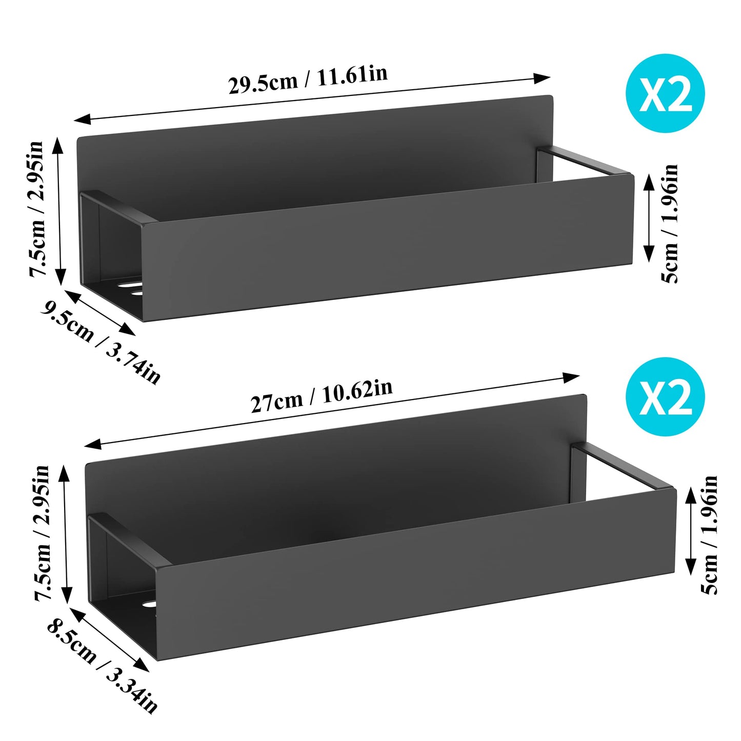 HuggieGems Metal Magnetic Spice Rack for Refrigerator Black, 4 Pack