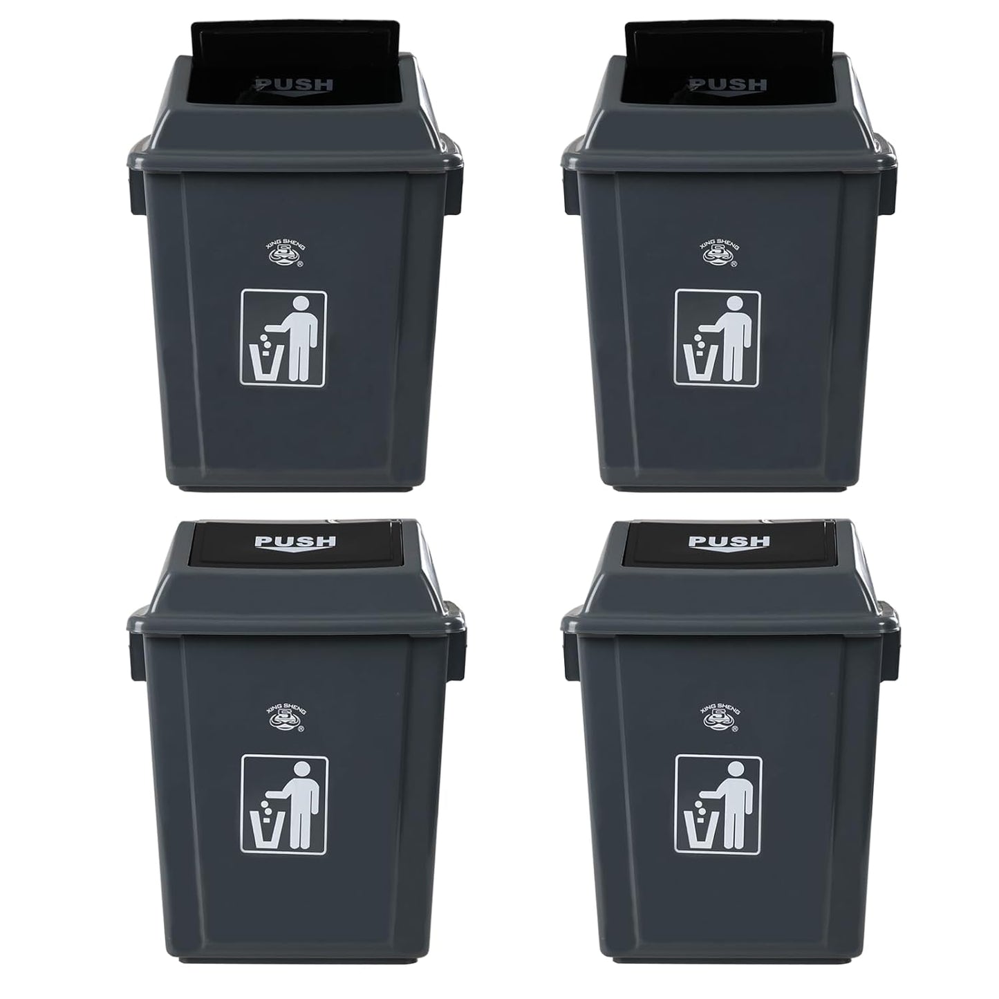 6 Gallon Plastic Swing Top TrashBin/Garbage Can, Lidded Wastebasket Trash Can for Kitchen, Garage, Office, Grey (4 Pack)
