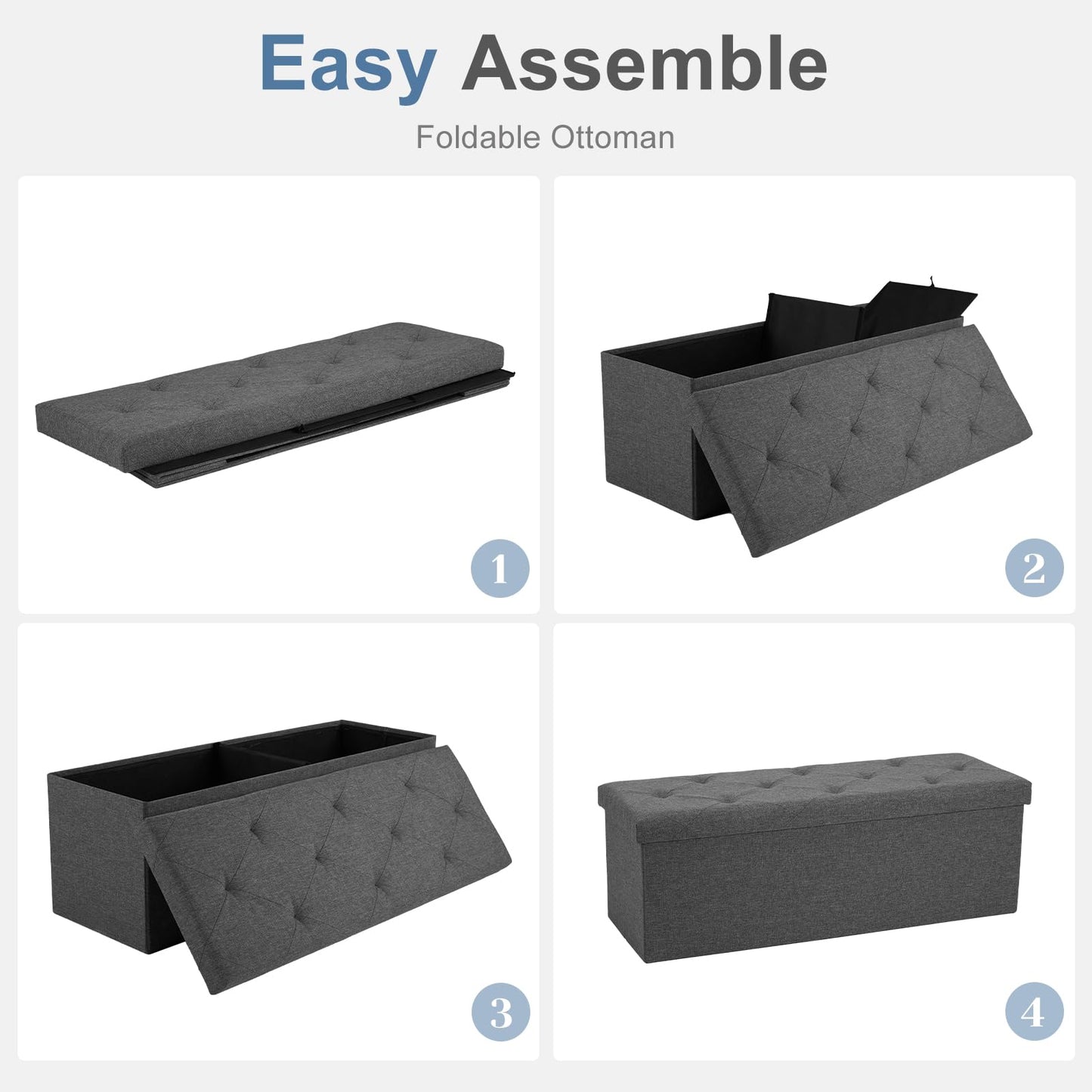 DUMOS 43 Inch Folding Storage Ottoman Bench, Large Ottoman with Storage