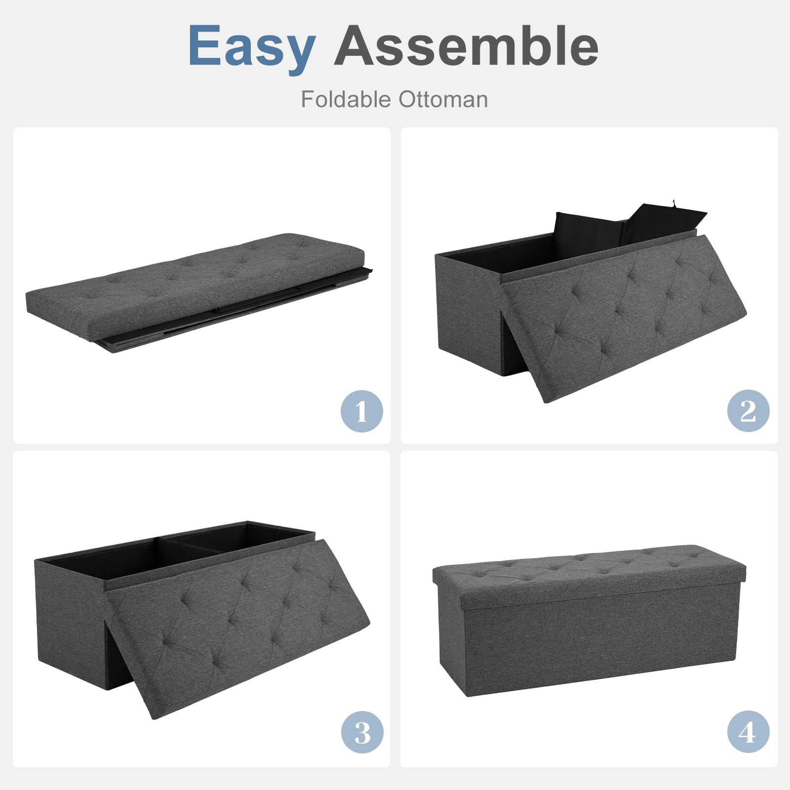 DUMOS 43 Inch Folding Storage Ottoman Bench, Large Ottoman with Storage