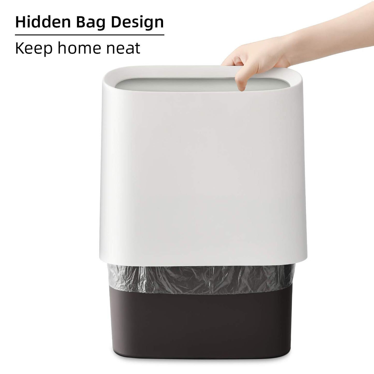 SUBEKYU 2.3 Gal Trash Can for Bathroom,Small Office Garbage Can for Kitchen,Slim Rectangular Waste Bin,Plastic,White