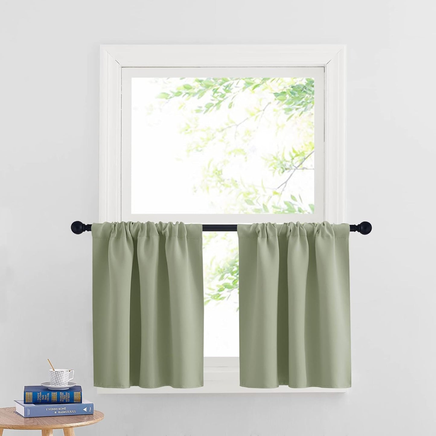 RYB HOME RV Curtains Blackout - Thermal Insulating Privacy Door Windows Camper Curtains for Kids Nursery RV Bunk Bedroom Windows Bathroom, Width 29 x Length 24, Sage Green, 2 Pcs