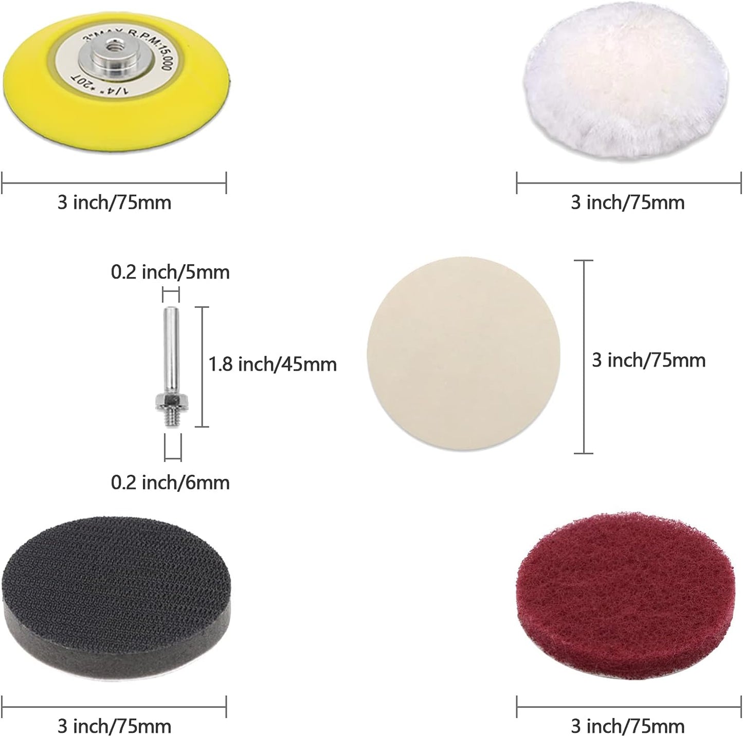 3 Inch Car Headlight Restoration Kit, Car Polishing Sanding Discs Assortment 2000 to 10000 Grit with 1/4 Inch Shank Backing Pad, Scouring Pads, Soft Interface Pad, Woolen Buffer Pads, 39PCS