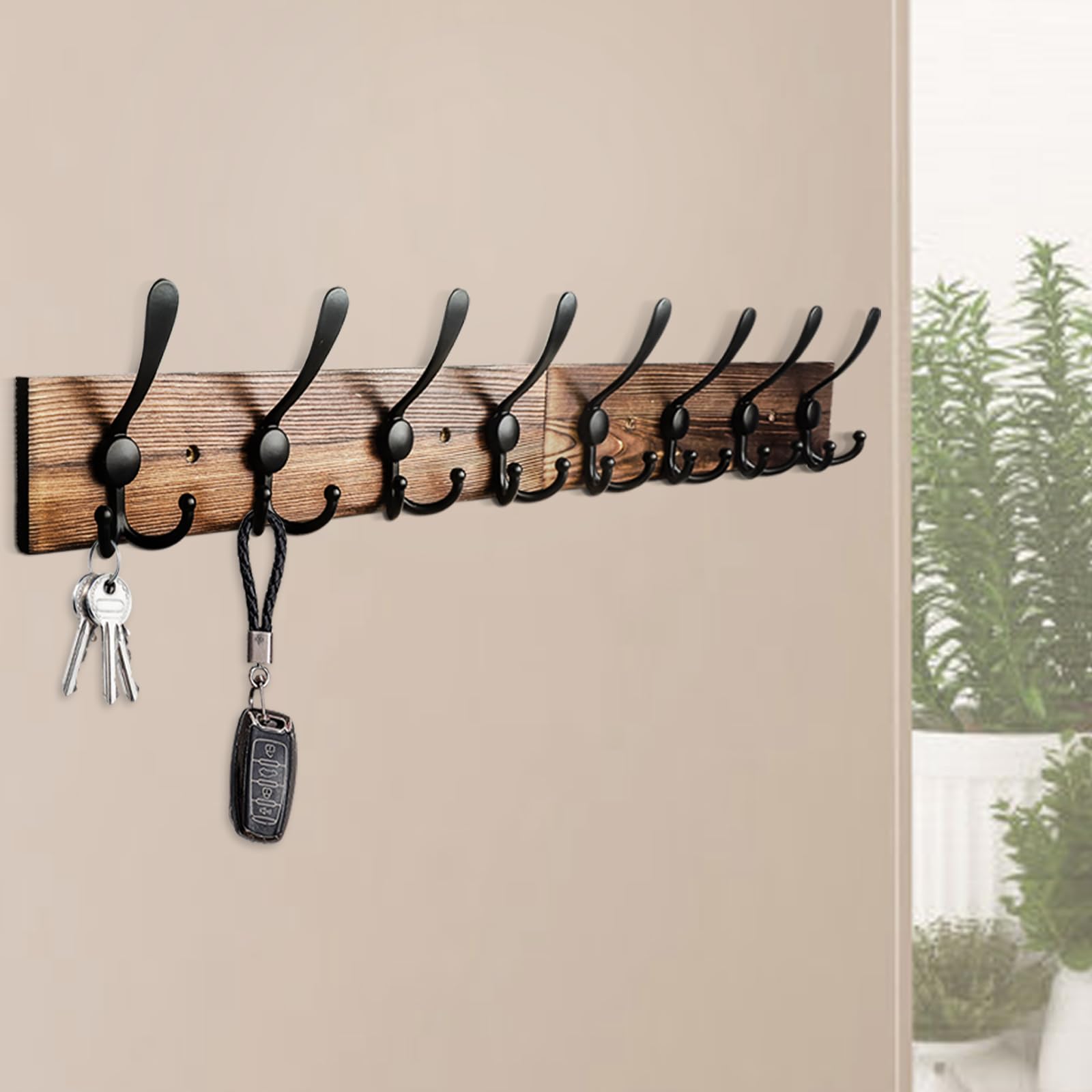 Homagic Coat Rack Wall Mount 31.5'' Coat Hanger Wall Mount Burnt Brown Coat Hooks for Wall Rustic