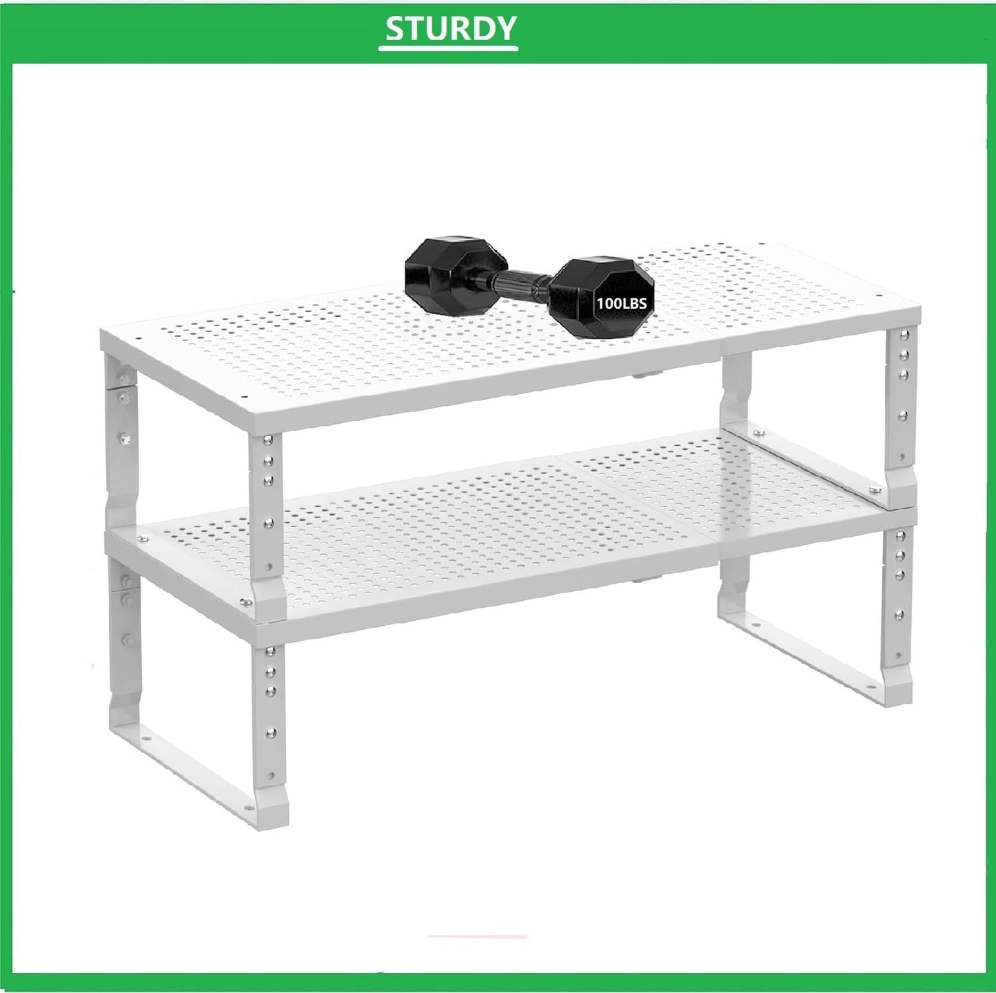 Metal Stackable Expandable Storage Shelf - Multi-Functional Home Storage Shelf, Suitable for Kitchen, Cabinet，Bathroom, Office, Garage, etc.（2PACKS/White/Large