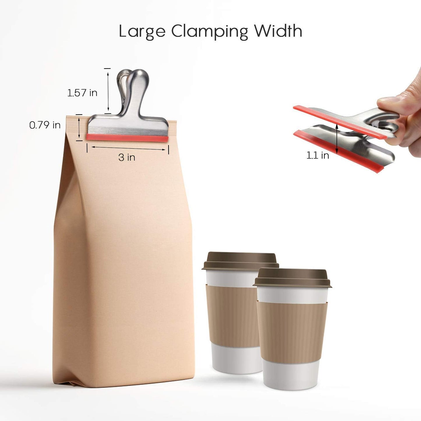 HOUSE AGAIN 8 Pack Stainless Steel Chip Bag Clips Covered with Silicone - NO More Sharp Edges - Color Coded for Food Bags - Air Tight Seal, Heavy Duty for Kitchen and Office, 3 Inches