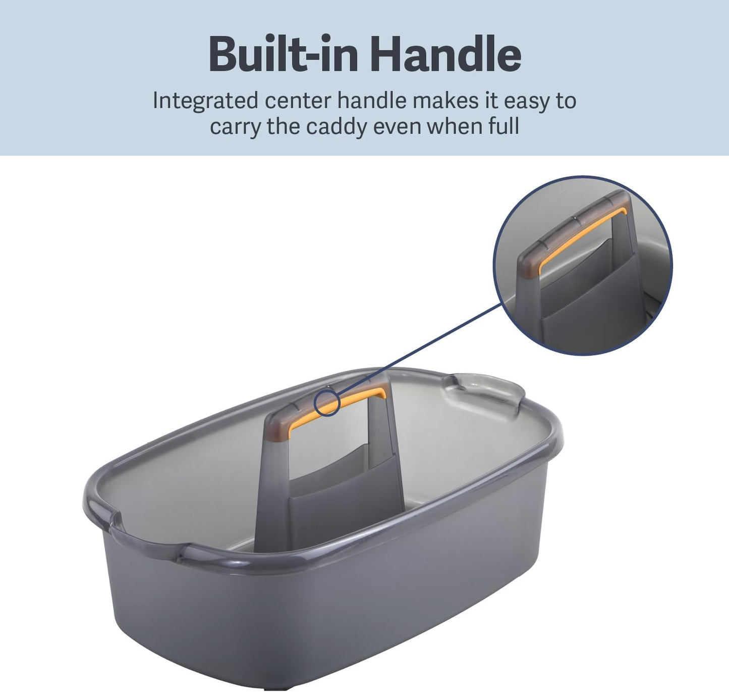 Casabella Plastic Multipurpose Cleaning Storage Caddy with Handle, 1.85 Gallon, Gray and Orange