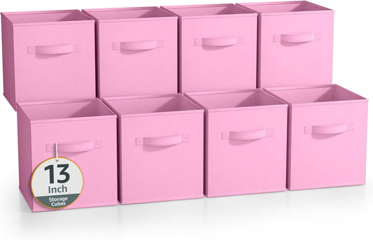 Sorbus 13 Inch Storage Bins - Sturdy Collapsible Fabric Storage Cubes with Handle - 8 Foldable Baskets for Organizing Clothes, Toys, Books - Storage Baskets for Shelves, Closets