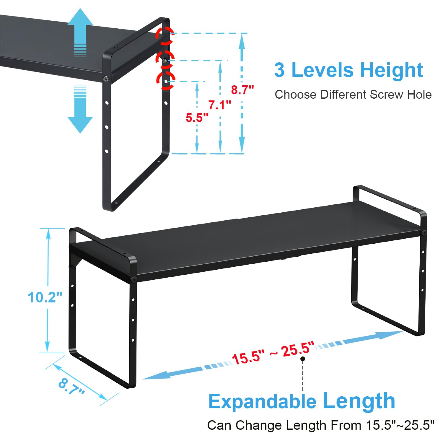 15.5 to 25.5 Inch Expandable Kitchen Cabinet Organizer Shelf, 2 Pack 30 LBS Heavy Duty Adjustable