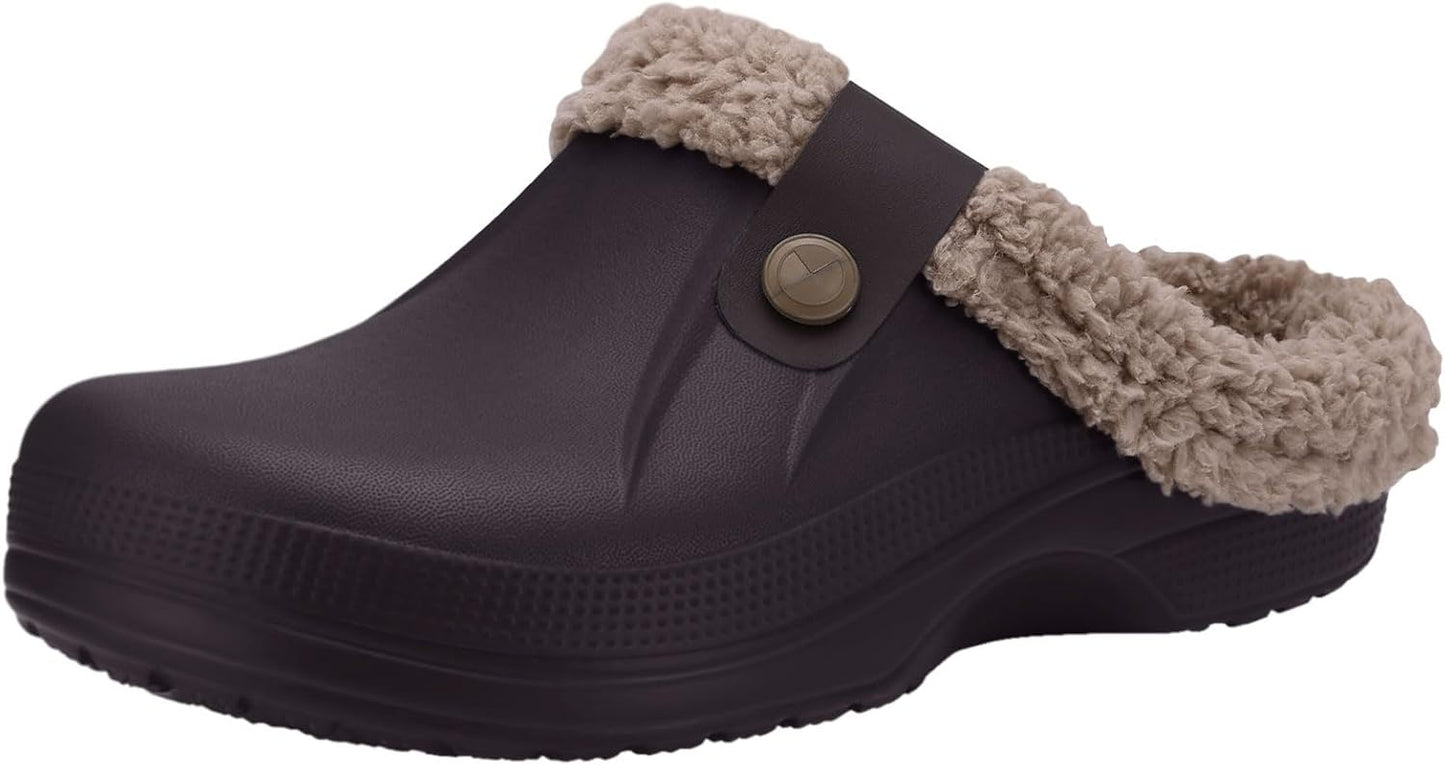 Beslip Classic Fur Lined Clogs Waterproof Winter Fuzzy Slippers for Women Men Indoor and Outdoor