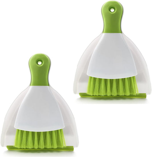 Dust pan Broom Brush Dustpan - Small Broom and Dustpan Set,Mini Broom and Dustpan,Small Dustpan and Brush Set for Home Cleaning, Sofa, Desk, Guinea Pig Cage, Cat Litter etc.（Green 2 Set）