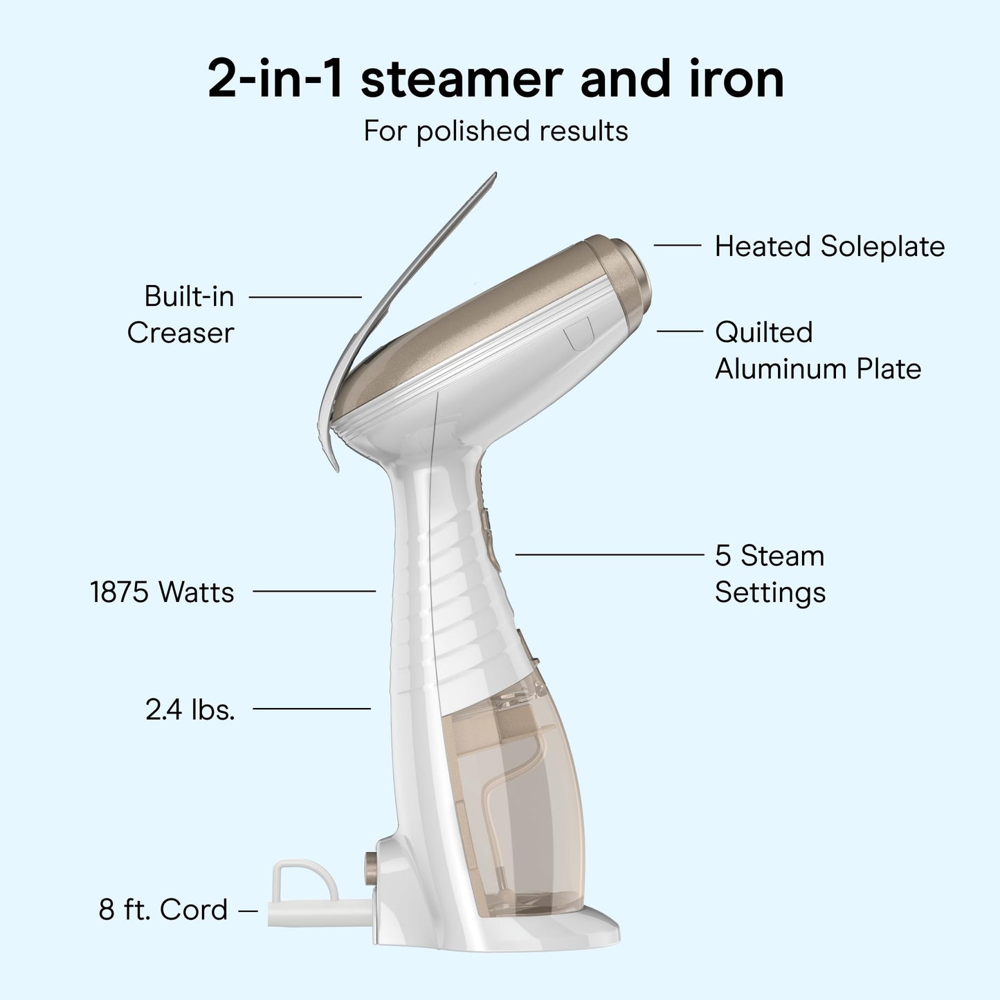 Conair Handheld Garment Steamer for Clothes, Turbo ExtremeSteam 1875W Fabric Steamer, Portable