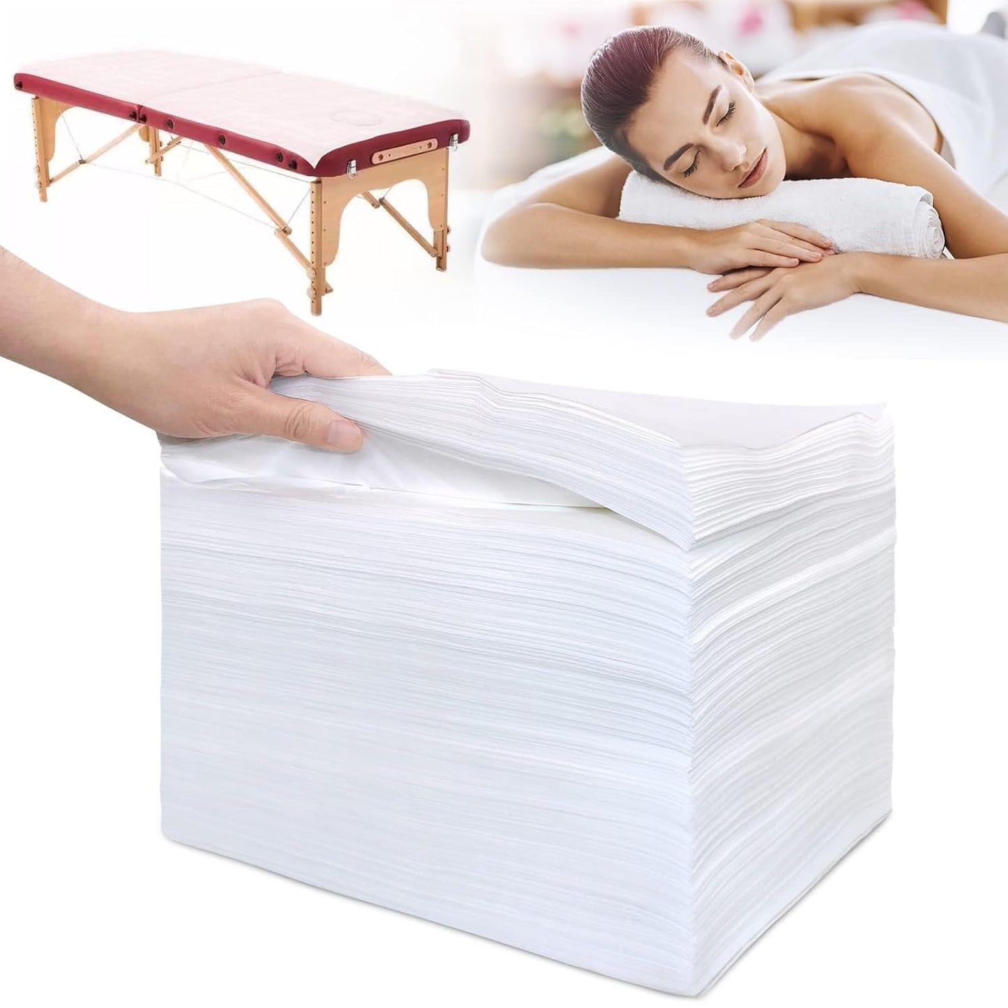 100Pcs Disposable Massage Table Sheets 31.5" x 71" Non-Woven Fabric Bed Covers for Ultimate Hygiene and Comfort in Massage, Tattoo, and Spa Treatments, Breathable and Durable Sheets(White)