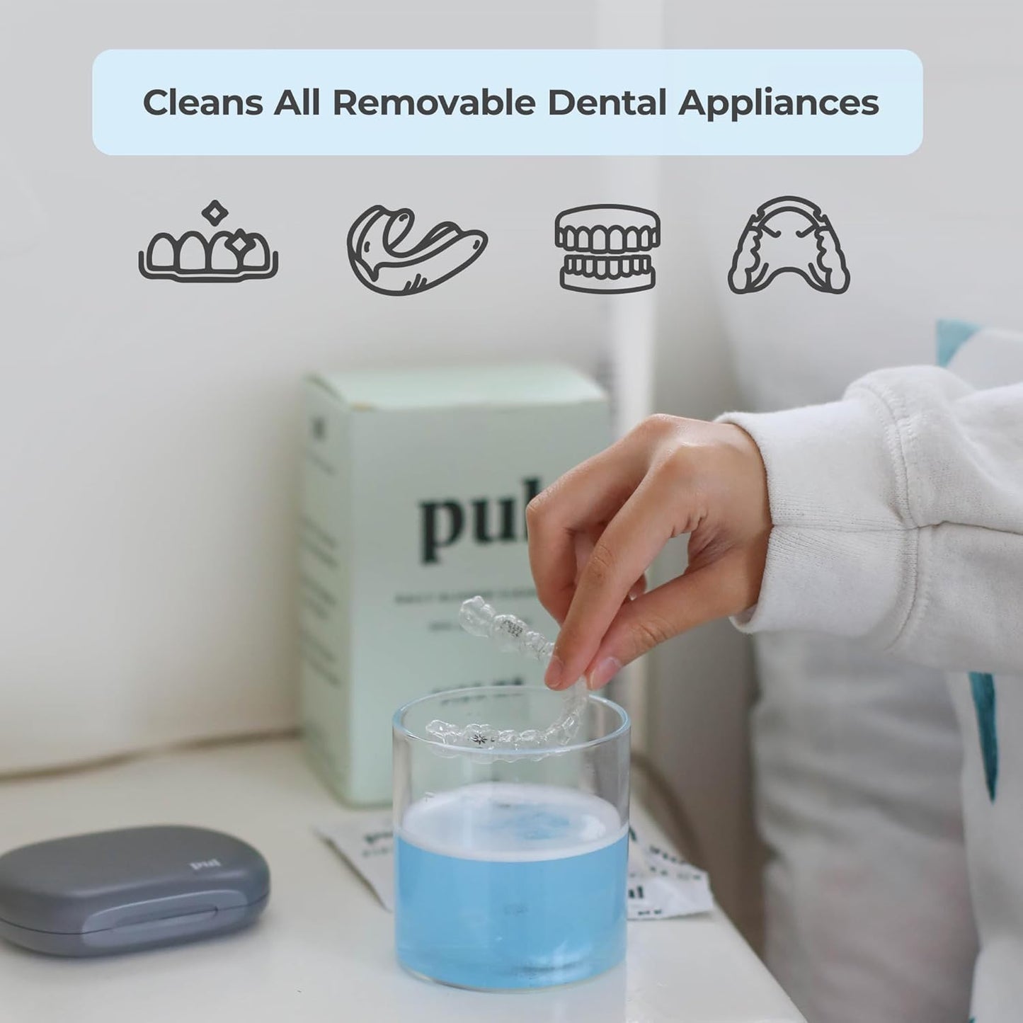 PUL Aligner Cleaner Tablets (Pack of 96) – For Cleaning Invisalign, All Clear Aligners & Retainers – Removes Odor, Stains, Plaque – Cleans Dentures, Night & Mouth Guards, All Dental Removables