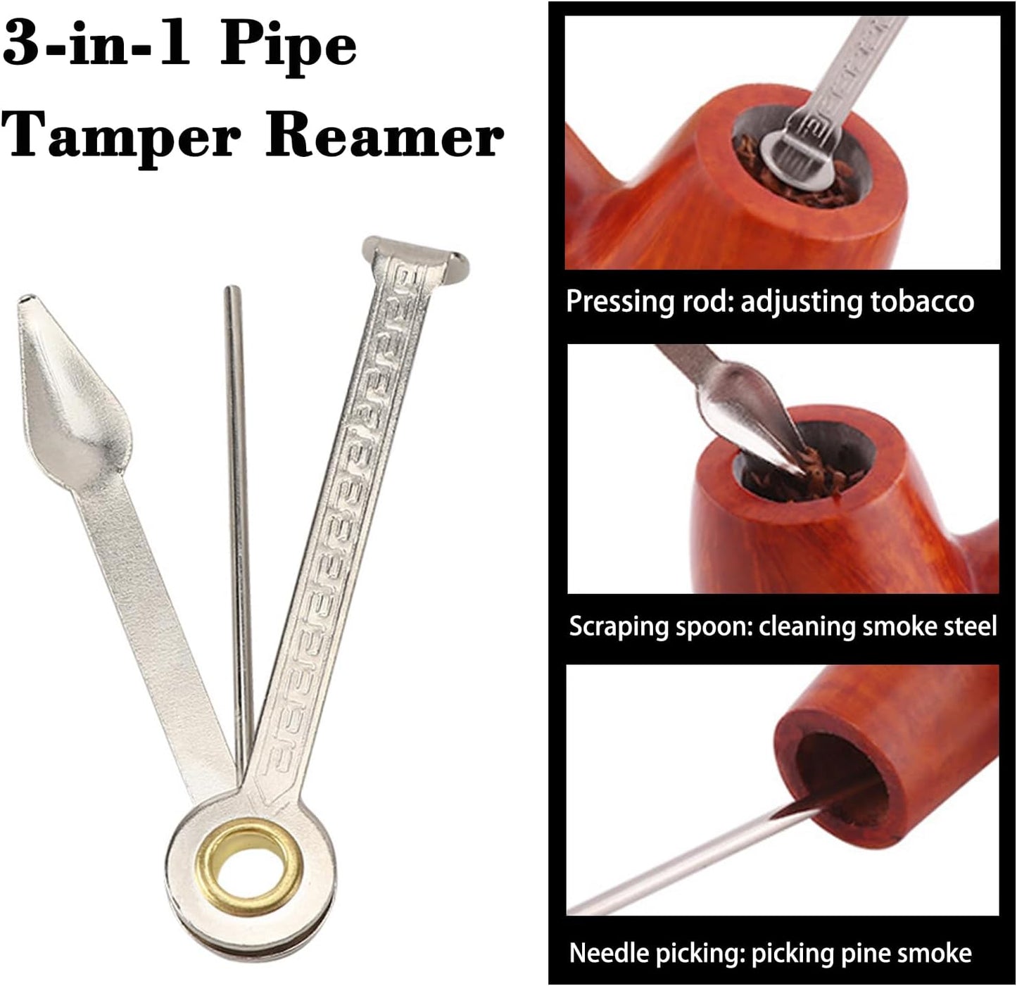 WAFJAMF Multifunctional Pipe Cleaning Kit,50 Pieces of Cleaning Strip 1 Pcs 3-in-1 Pipe Tamper Reamer and 5 Pcs Straw Brush