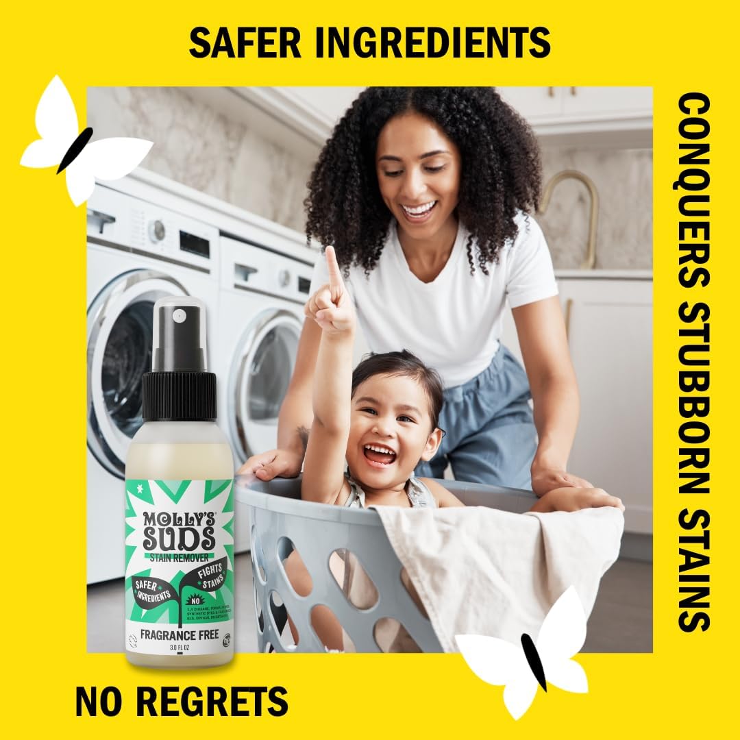 Molly's Suds Stain Remover Spray | Gentle Yet Powerful, Great for Baby & Pet Stains | Clean, Simple Ingredients (Fragrance Free) (3 Fl Oz (Pack of 1))