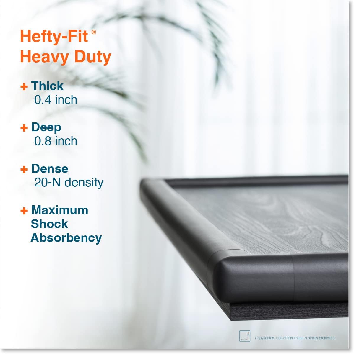 Roving Cove HeftyFit Corner Protector for Baby (8 Large Corners), Heavy-Duty Soft Rubber Foam Furniture Corner Bumper Guards, 3M Adhesive Pre-Taped, Onyx Black