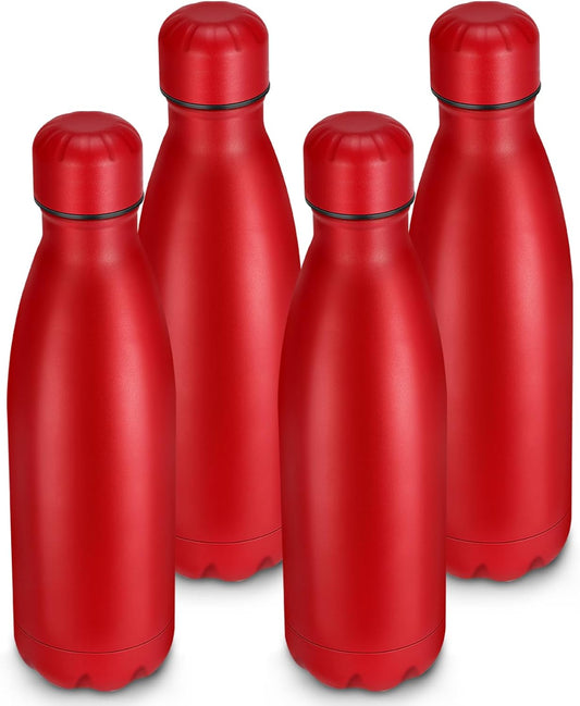 25oz Cola-Bottle Shaped Stainless Steel Leak-proof Water Bottle,Double Wall Vacuum Insulated Metal,Travel Mug For Sports Indoors & Outdoors,BPA-Free School Kids Flasks,Red(4 Pack)