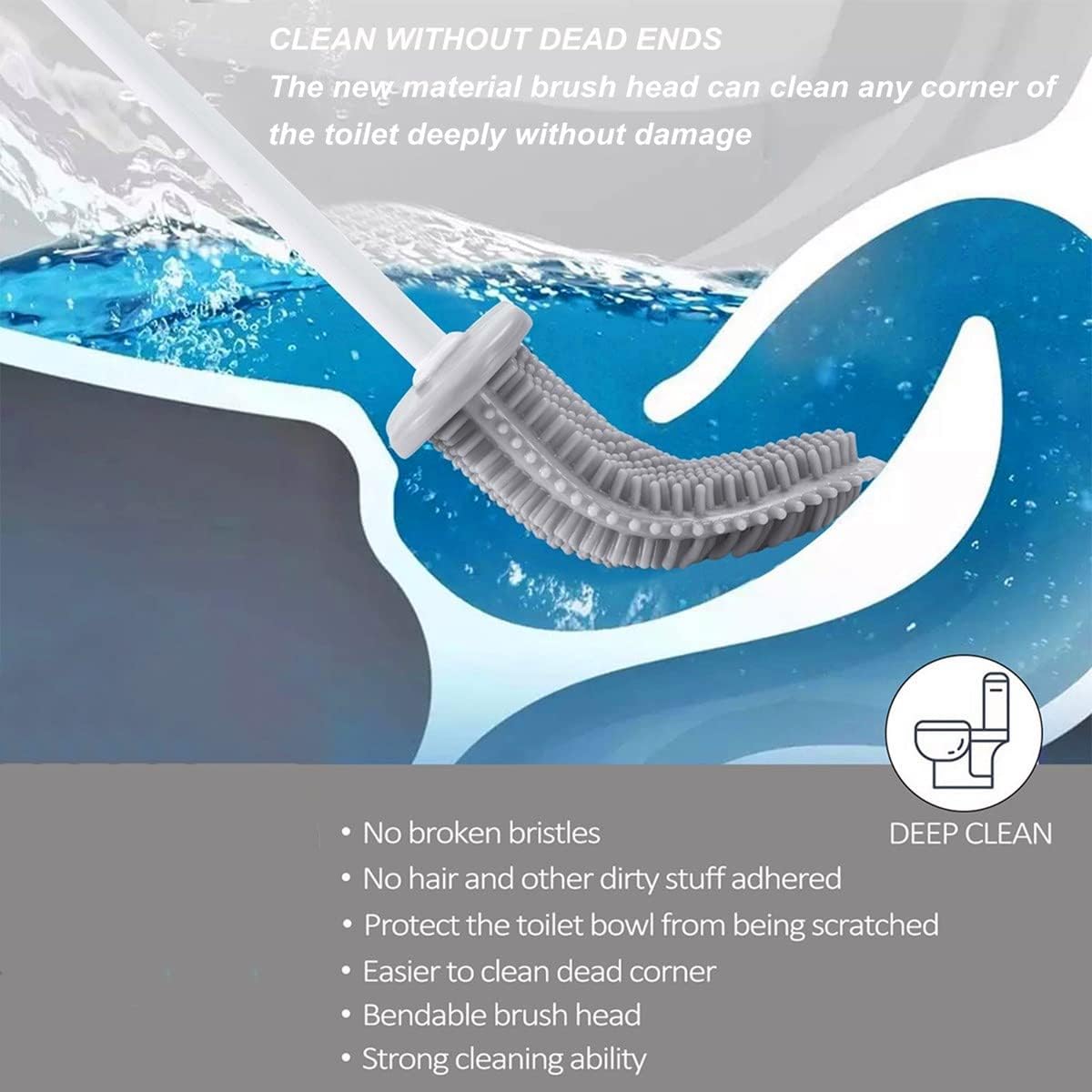 Toilet Brush with Holder Silicone Toilet Brush and Cleaning Brush for Household Bathroom Toliet Brush Set (White,Black)