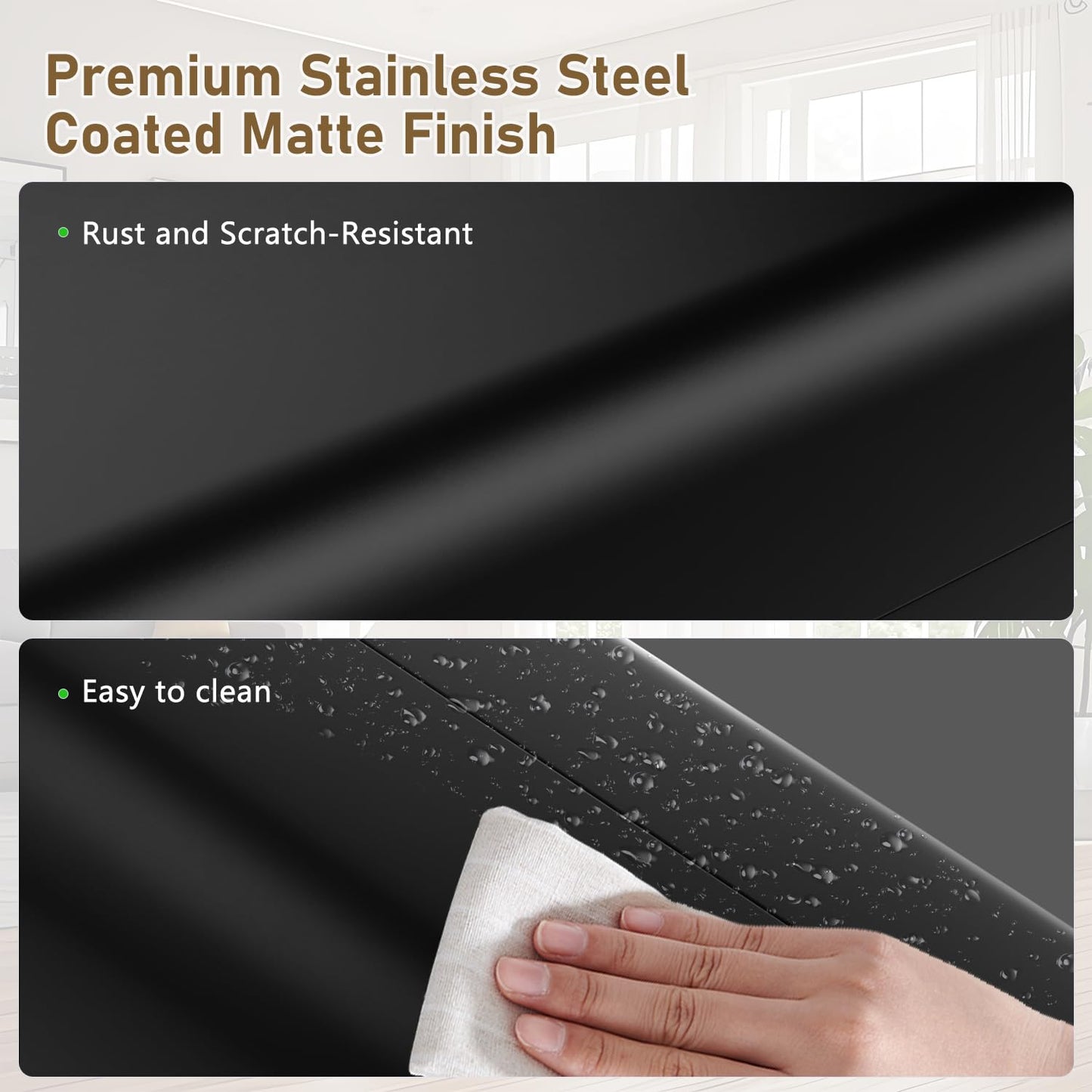 Small Bathroom Trash Can 2.4 Gallon Wastebasket, Slim Metal Garbage Can Matte Black Stainless Steel Trash Bin for Bedroom,Office,Kitchen,Toilet, rv, Near Desk, Under Sink