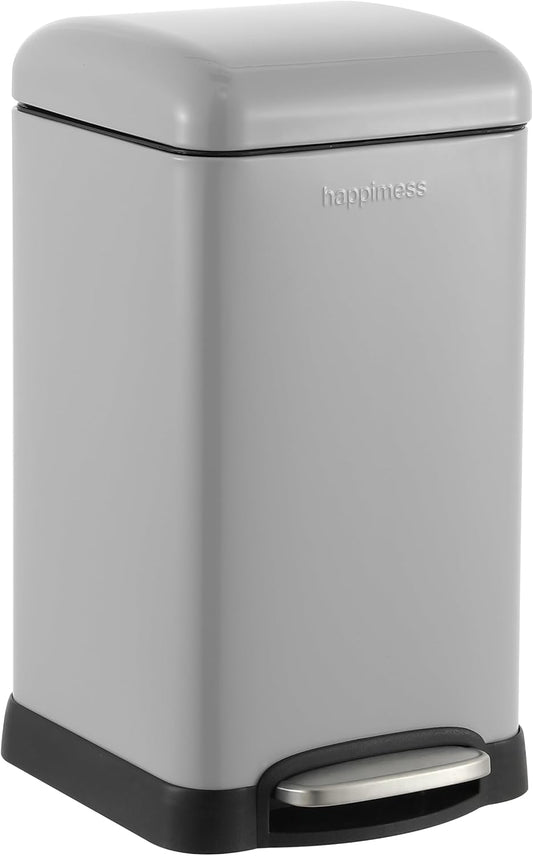 happimess HPM1012E Betty Retro Mini 3.2-Gallon Step-Open Trash Can, Fingerprint Resistant, Modern, Minimalistic for Home, Kitchen, Laundry Room, Office, Bedroom, Bathroom, Fog Gray