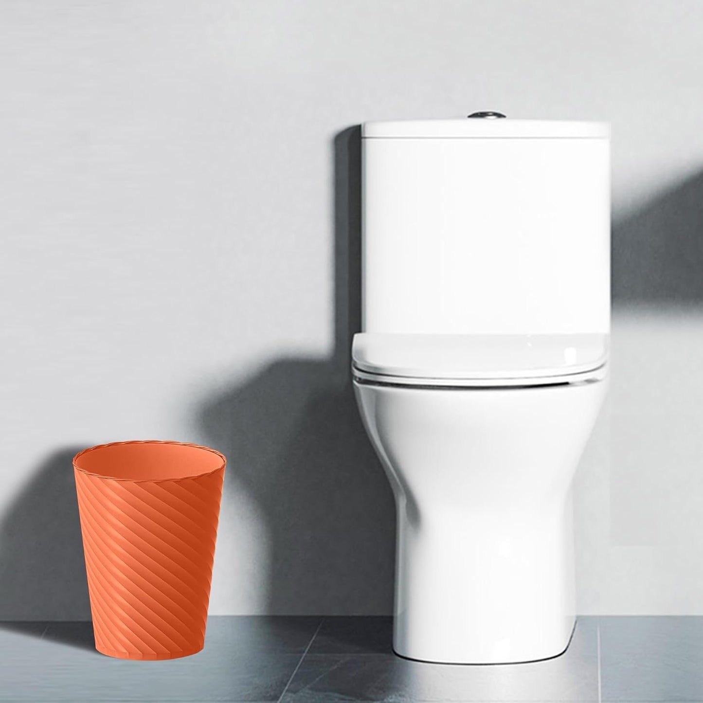 Bathroom Trash Can, 3 Pack 1.8 Gallons Small Trash Can with Trash Bags, Bathroom Garbage Can, Plastic Trash Bin, Round Waste Basket for Bedroom, Office, Kitchen, Compact Space (Orange)