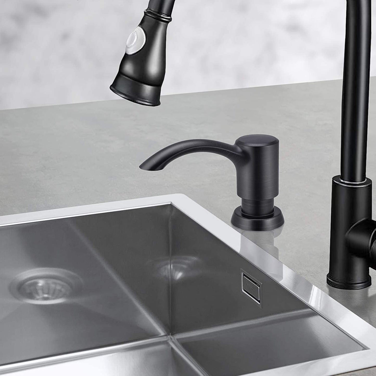 SAMODRA Built in Kitchen Sink Soap Dispenser (Oil Rubbed Bronze) with 12 oz Large PET Lotion Bottle, Refill from Top